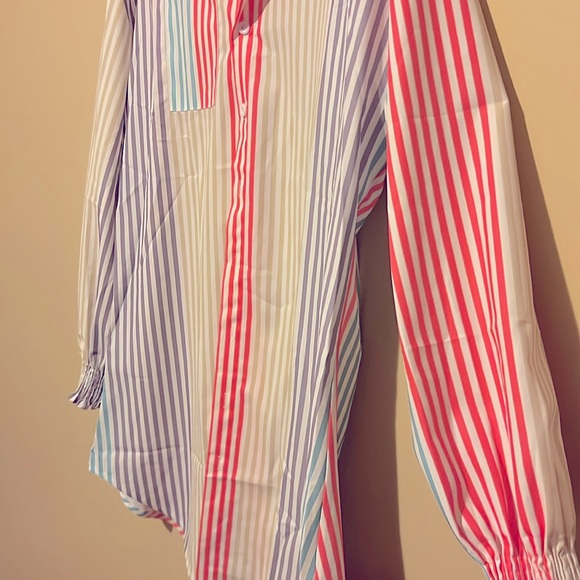 M ChicMe Women Striped Button Down Collar Shirt Casual Long Sleeve Blouse Top - Picture 11 of 17